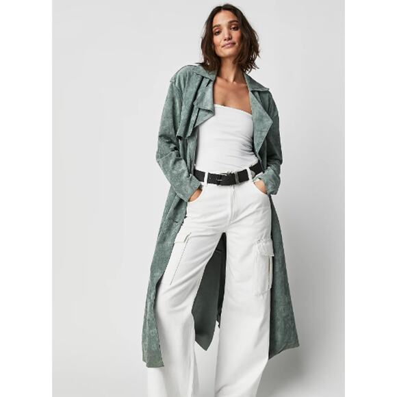 $148 MSRP - Blank NYC Vegan Suede Trench in Olive Branch - Sz XS - NWT